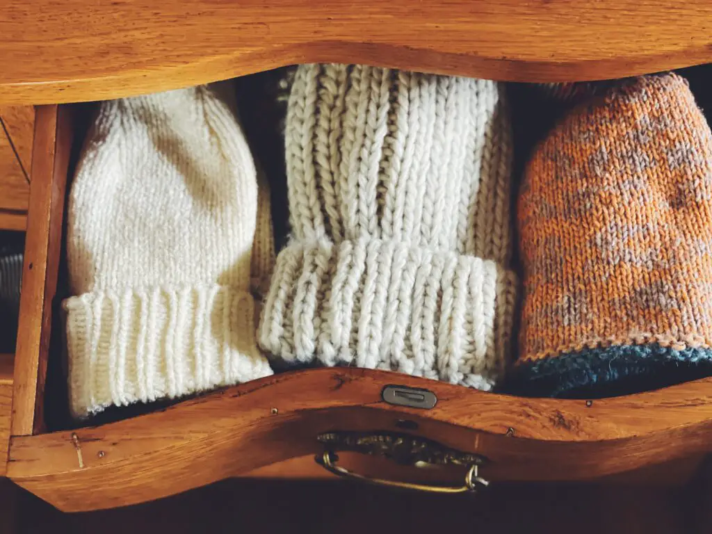 drawer with knitted hats