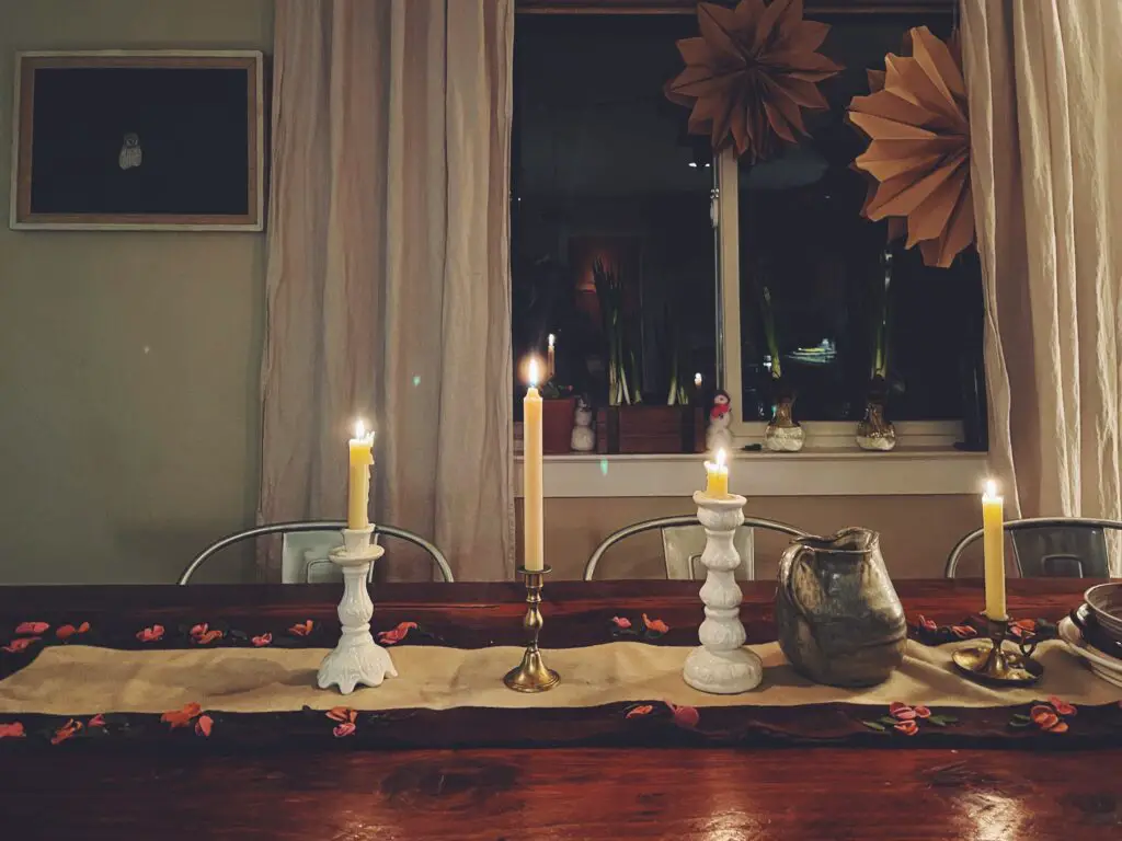 candles on dining table