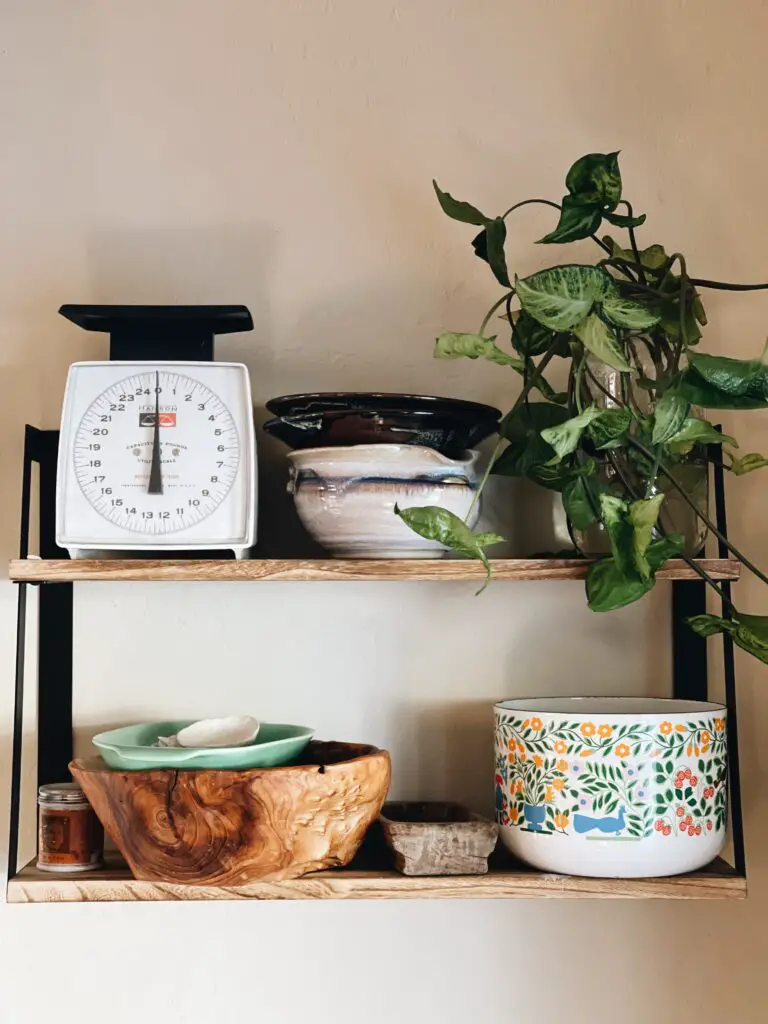shelf with vintage items