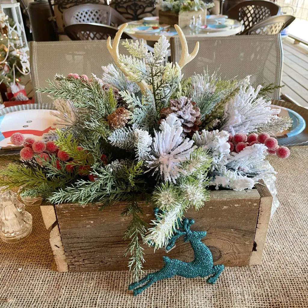 Square Christmas box with reindeer accent piece