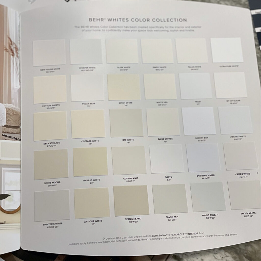 Behr whites color collection