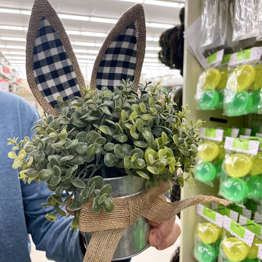 Spring greens with a burlap bow & bunny ears