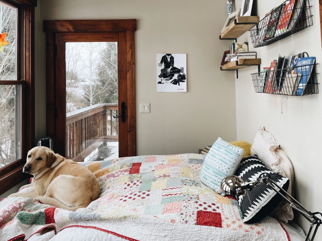 dog on quilt