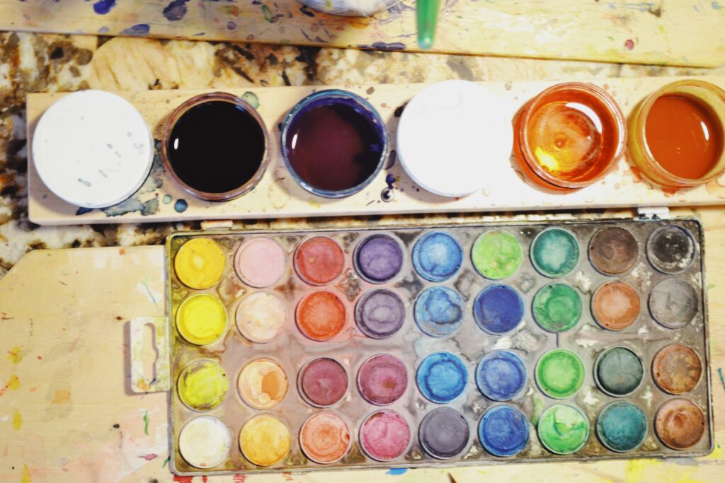 watercolor paints in use
