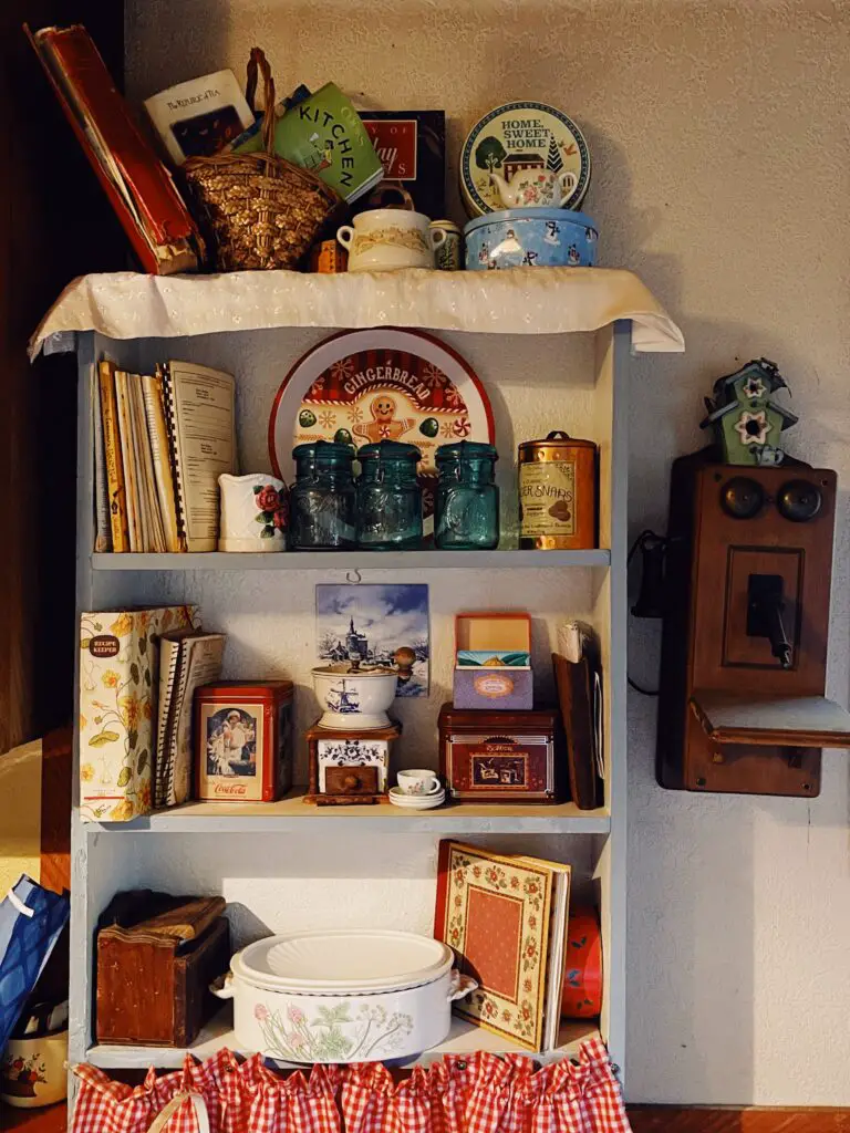 cluttered shelf