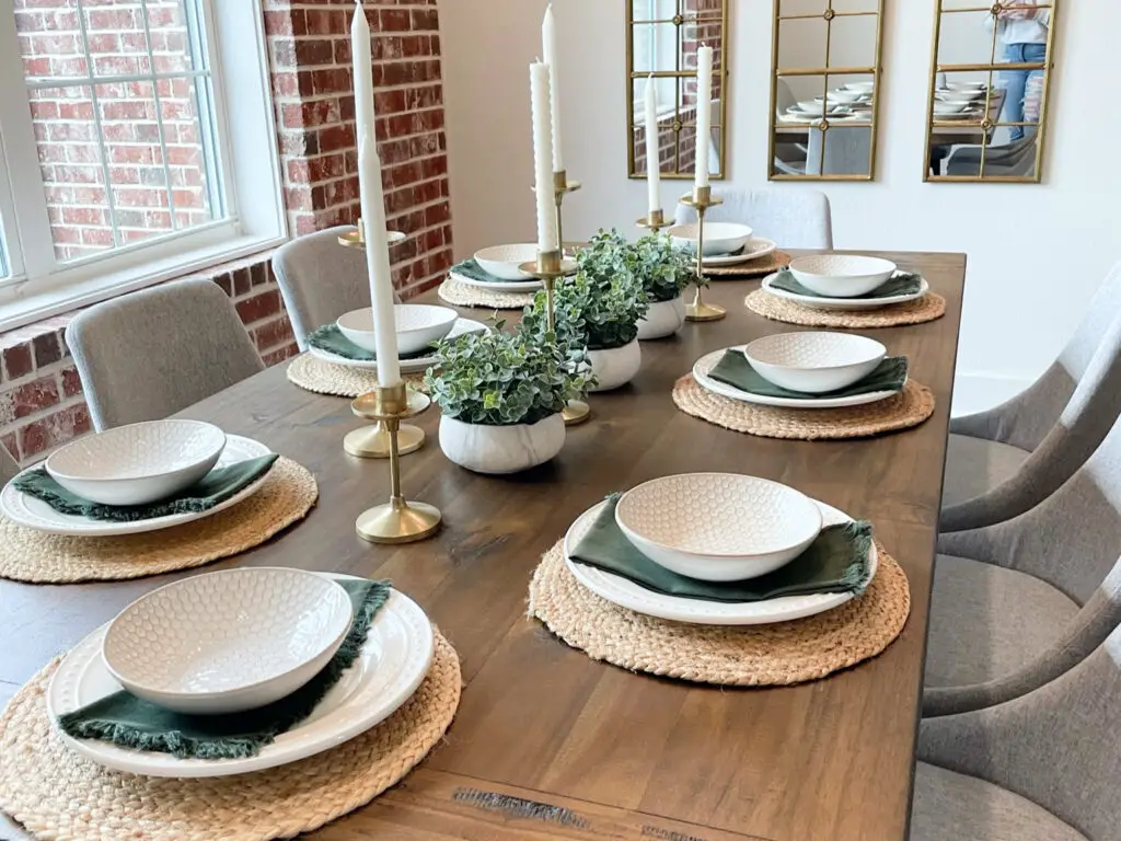 Green and gold table setting