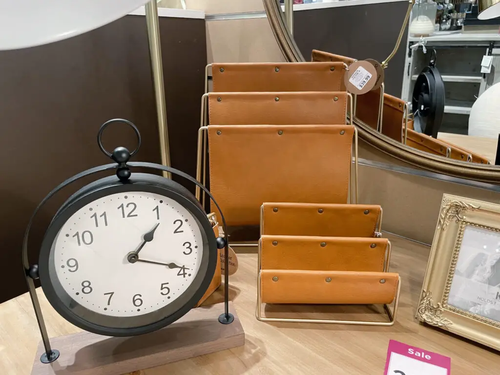 Rustic clock and leather file holders