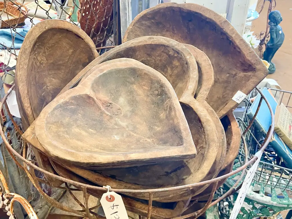 Heart-shaped, wooden dough bowls