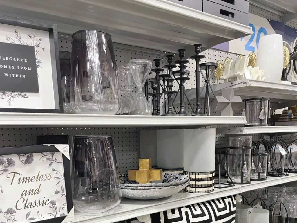 Black, white and grey decor on a store shelf