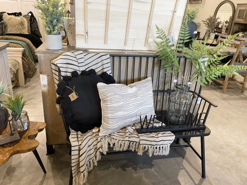 Black and white styled farmhous bench