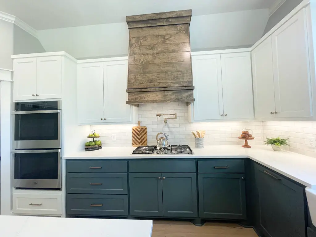 grey and white kitchen with organic decorative accents