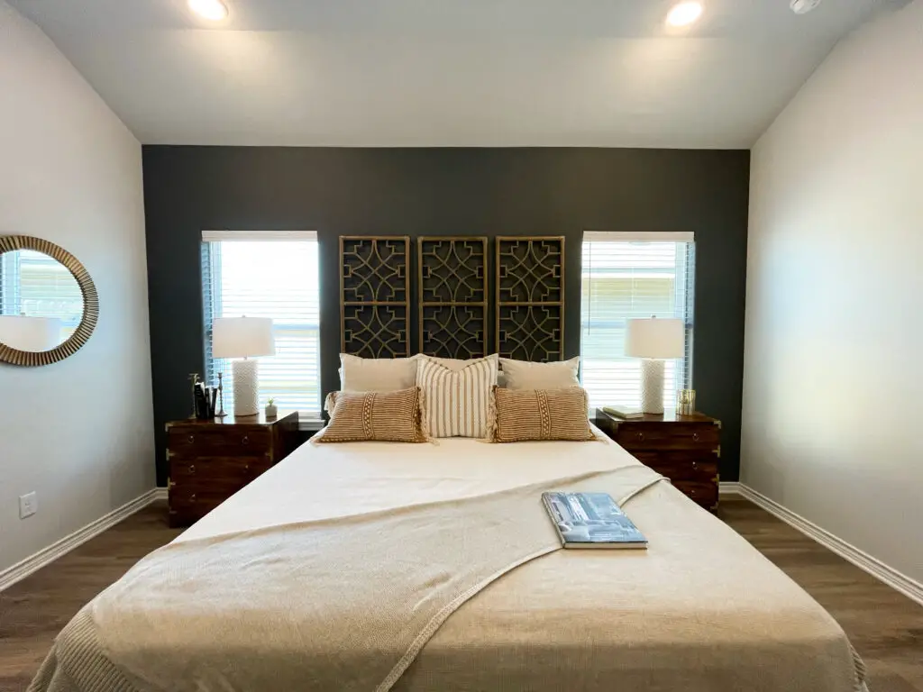 grey painted accent wall in bedroom