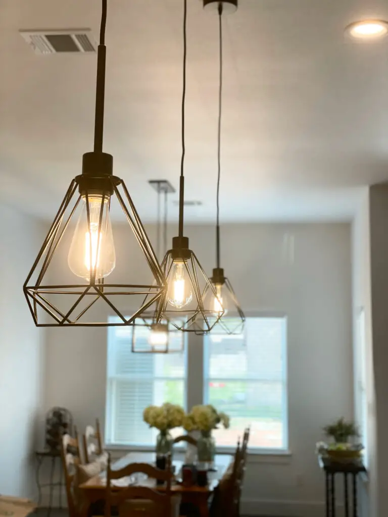 rustic pendant lights in modern farmhouse kitchen