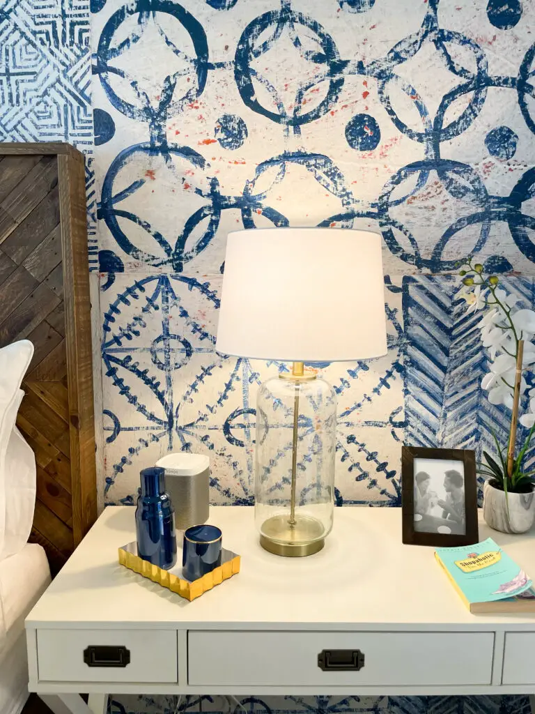 maximal nightstand decor with colorful decorative accents