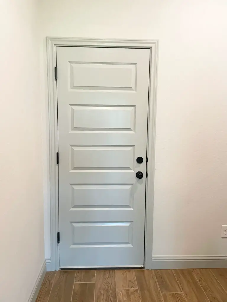 Grey door with matte black hardware