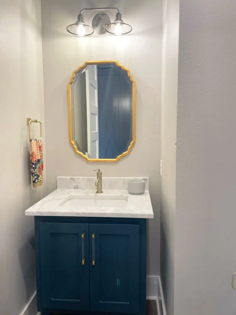 colorful bathroom vanity in half bathroom