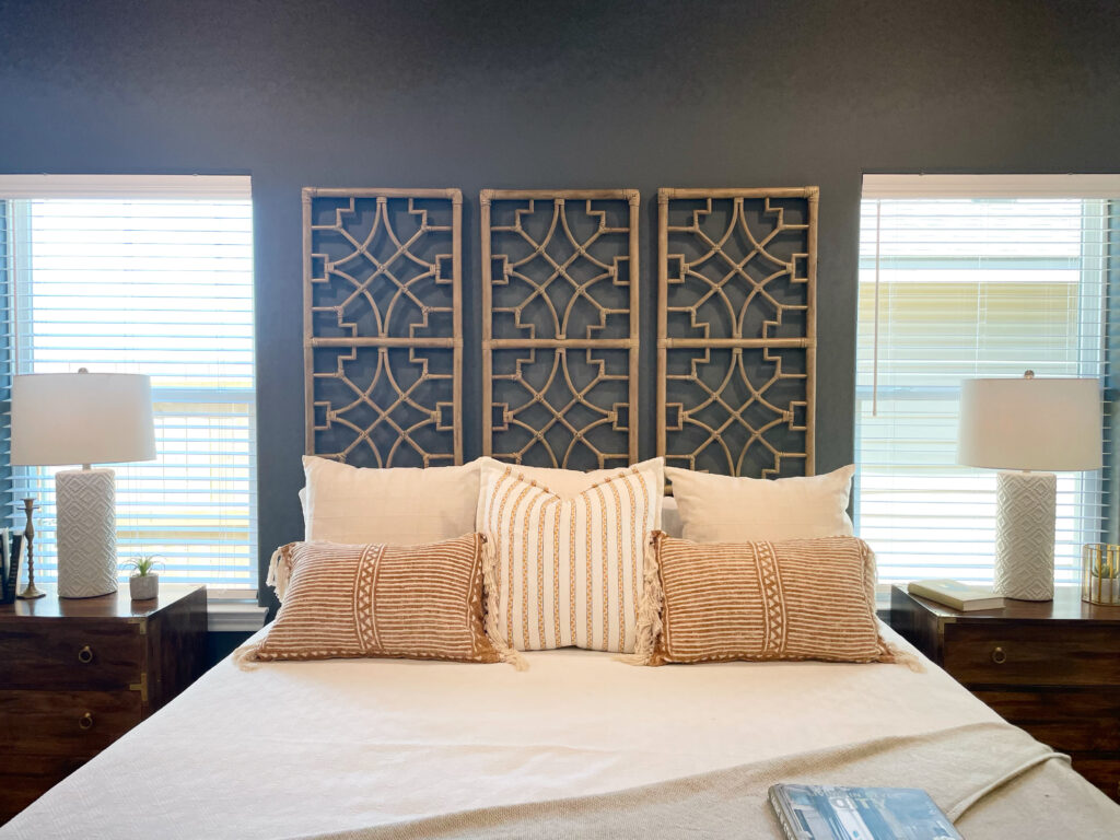 affordable DIYs Boho headboard in light and airy bedroom