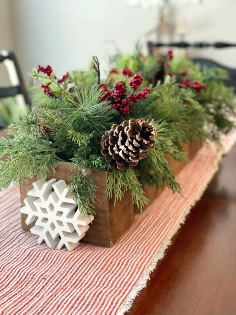 festive greenery box after taking down Christmas