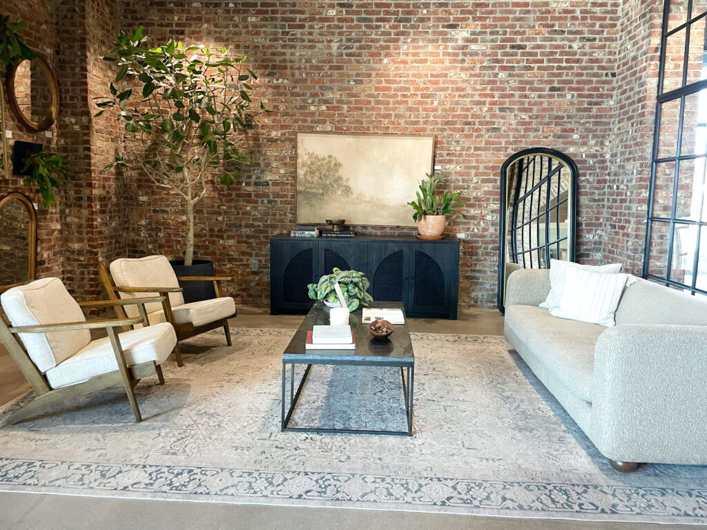 living room with brick wall background for added texture